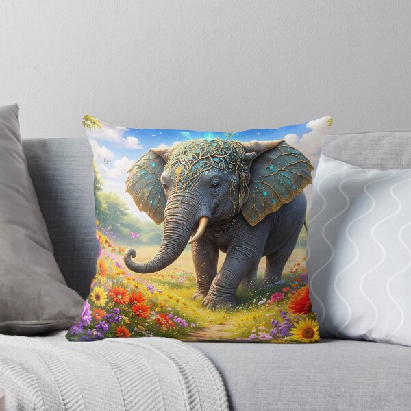 Item preview, Elephant in Vibrant Flower Field designed and sold by cuprum.