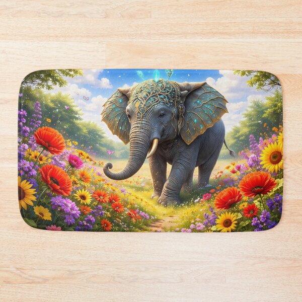 Item preview, Elephant in Vibrant Flower Field designed and sold by cuprum.