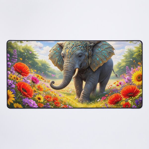 Item preview, Elephant in Vibrant Flower Field designed and sold by cuprum.
