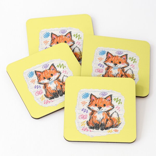 Item preview, Little fox, wax crayon drawing on lined paper designed and sold by Mauswohn.