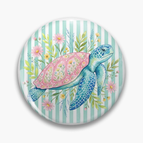 Item preview, Floral Sea Turtle Watercolor Botanical Stripes designed and sold by AURA-APPAEL.