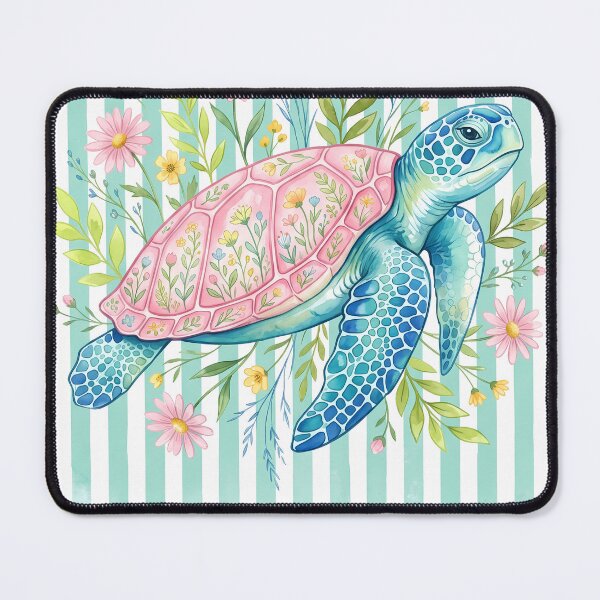 Item preview, Floral Sea Turtle Watercolor Botanical Stripes designed and sold by AURA-APPAEL.