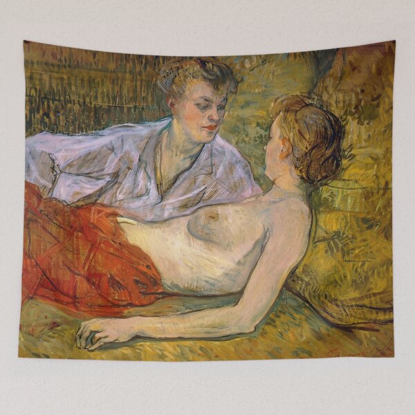 Item preview, The Two Girlfriends by Henri de Toulouse-Lautrec | Vintage Post-Impressionist Wall Art Print designed and sold by artofuniverse.