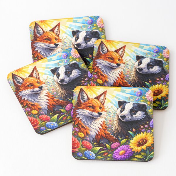 Item preview, Vibrant Fox and Badger Among Flowers designed and sold by cuprum.
