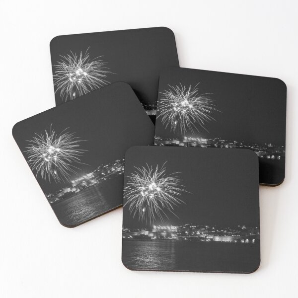 Item preview, Fireworks Over Historic Coastal City At Night With Water Reflection And Festive Skyline designed and sold by Nmallia.