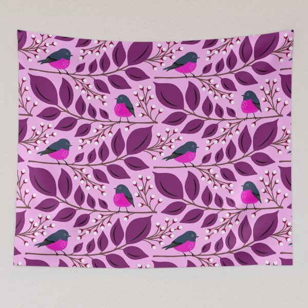 Item preview, Pink robin bird on a branch in pink and purple designed and sold by Jennifer Ladd.