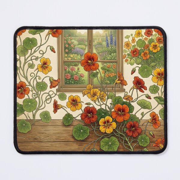 Item preview, Vintage Botanical Nasturtium Illustration with Garden Window View designed and sold by Sybille-Yates.