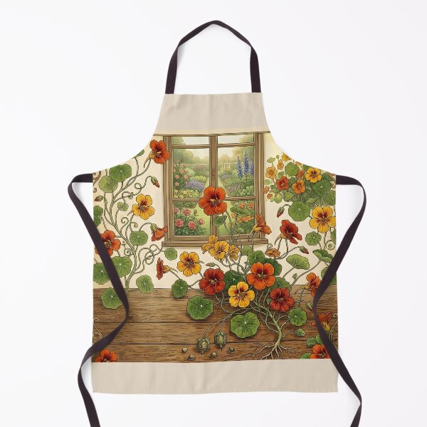 Item preview, Vintage Botanical Nasturtium Illustration with Garden Window View designed and sold by Sybille-Yates.