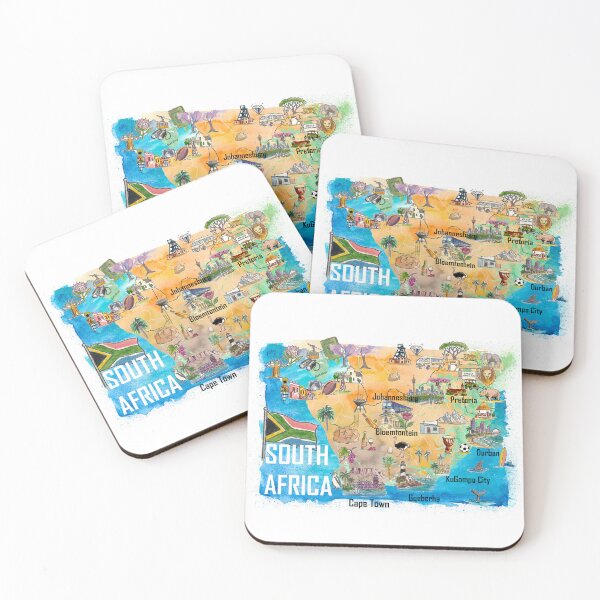 Item preview, South Africa Illustrated Map – Safari Travel Memory Print, Cape Town Wall Art, Africa Gift designed and sold by artshop77.