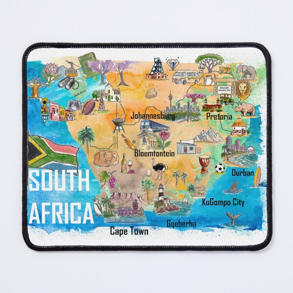 Item preview, South Africa Illustrated Map – Safari Travel Memory Print, Cape Town Wall Art, Africa Gift designed and sold by artshop77.