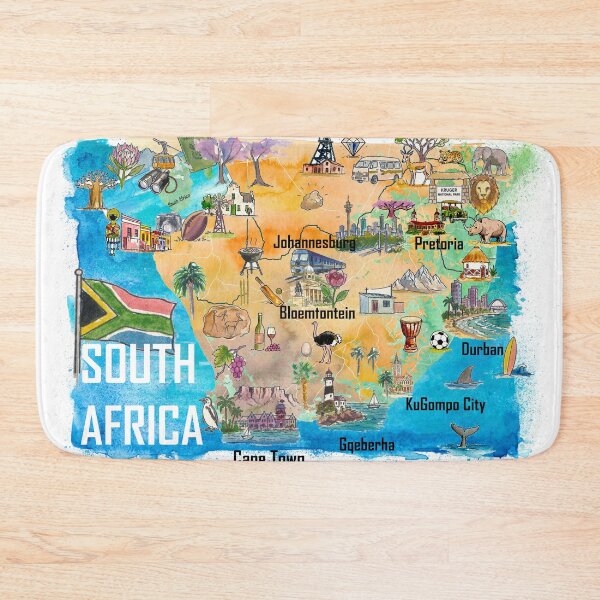 Item preview, South Africa Illustrated Map – Safari Travel Memory Print, Cape Town Wall Art, Africa Gift designed and sold by artshop77.
