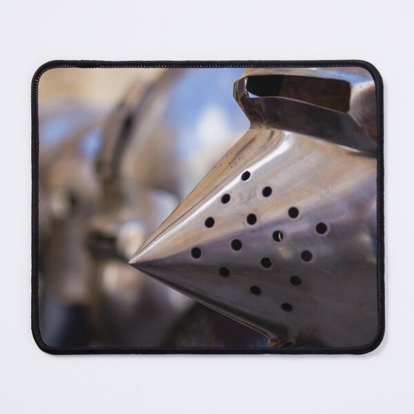 Item preview, Close-Up of Medieval Knight Helmet and Armor Showing Metal Visor and Perforated Beak designed and sold by Nmallia.