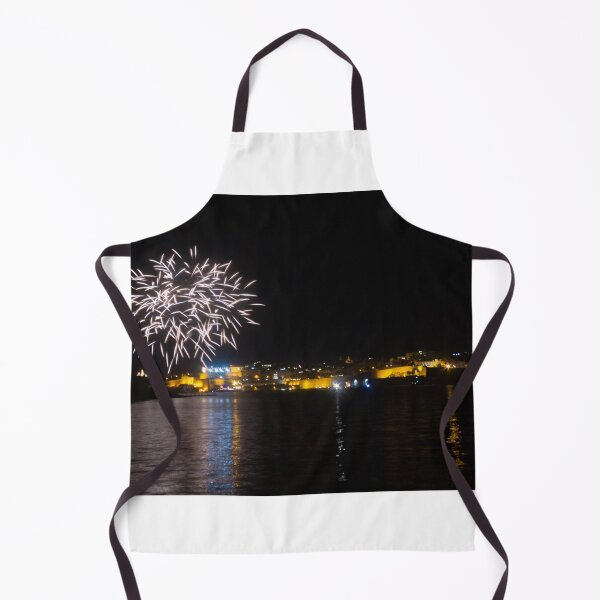 Item preview, Fireworks Over Coastal City At Night With Reflections On Calm Harbor Water And Illuminated Skyline designed and sold by Nmallia.