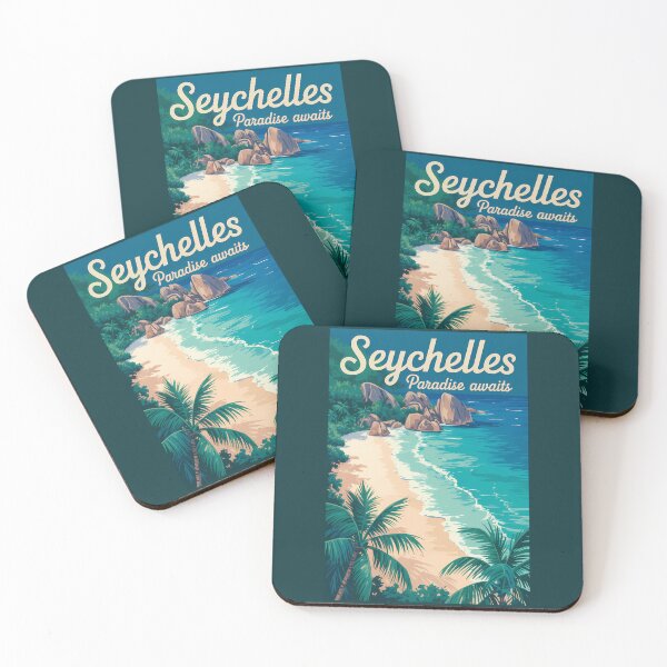 Item preview, Seychelles Beach Illustration Travel Art Vintage designed and sold by KrisSidDesigns.