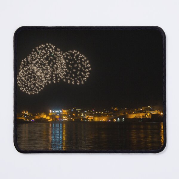 Item preview, Night Fireworks Over Coastal City With Golden Lights And Water Reflection During Celebration designed and sold by Nmallia.
