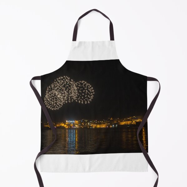 Item preview, Night Fireworks Over Coastal City With Golden Lights And Water Reflection During Celebration designed and sold by Nmallia.
