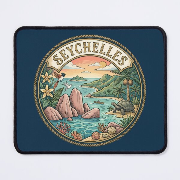 Item preview, Seychelles Illustration Travel Art Badge designed and sold by KrisSidDesigns.