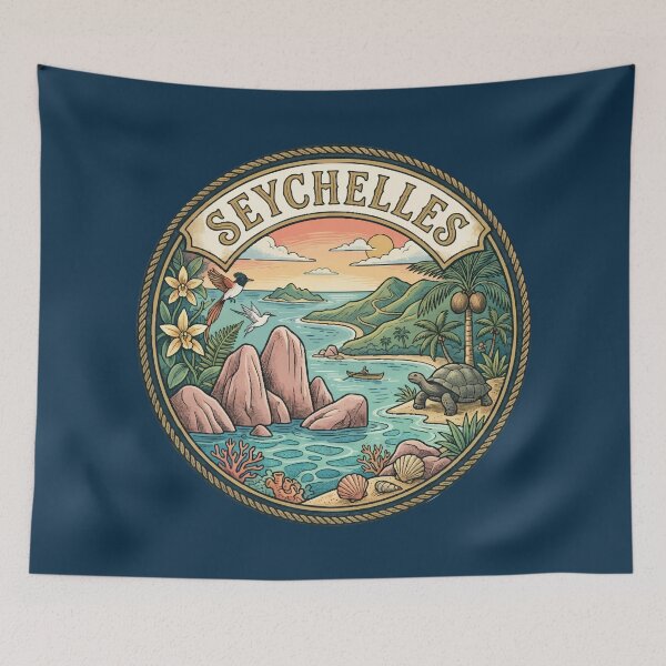 Item preview, Seychelles Illustration Travel Art Badge designed and sold by KrisSidDesigns.
