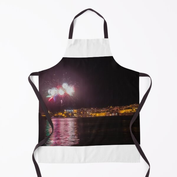 Item preview, Night Fireworks Over Coastal City With Golden Lights And Water Reflection During Celebration designed and sold by Nmallia.