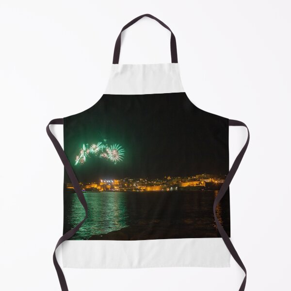 Item preview, Night Fireworks Over Coastal City With Golden Lights And Water Reflection During Celebration designed and sold by Nmallia.