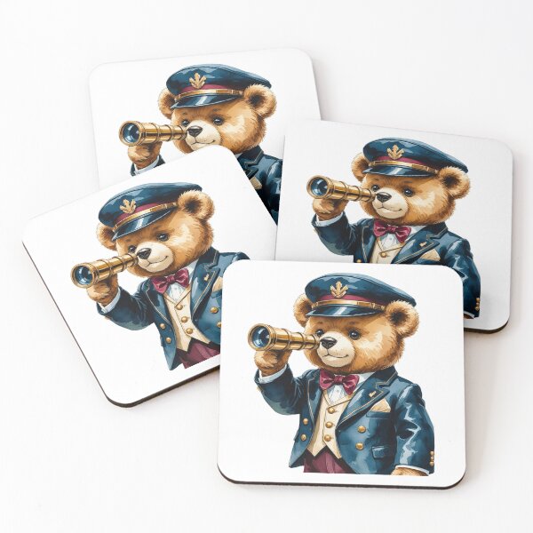 Item preview, Cute Bear Captain with Telescope Nautical Sailor Art designed and sold by AQUILAKREO.