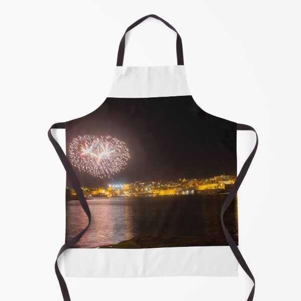 Item preview, Night Fireworks Over Coastal City With Golden Lights And Water Reflection During Celebration designed and sold by Nmallia.
