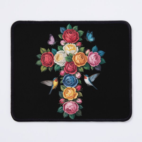 Item preview, Floral Cross with Hummingbirds designed and sold by jkrphoto.