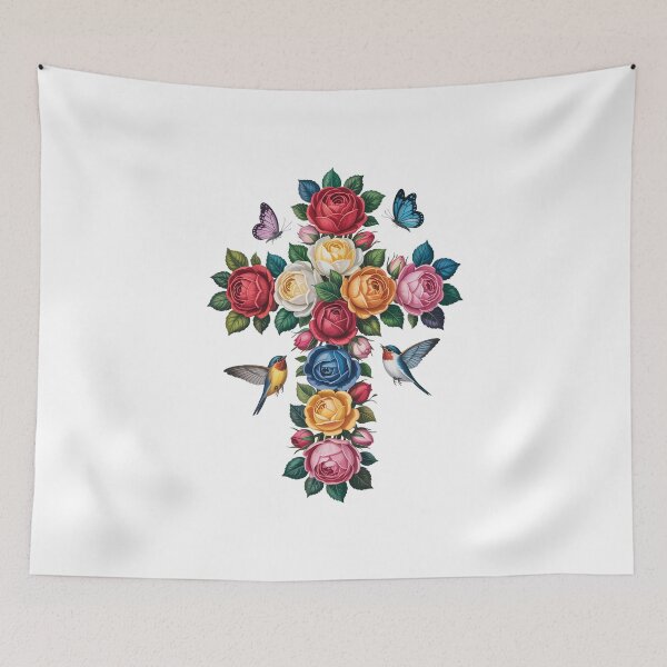 Item preview, Floral Cross with Hummingbirds designed and sold by jkrphoto.