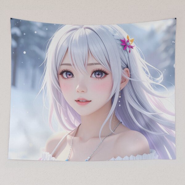 Item preview, Dreamy Anime Girl Portrait with White Hair designed and sold by BetweenForms.