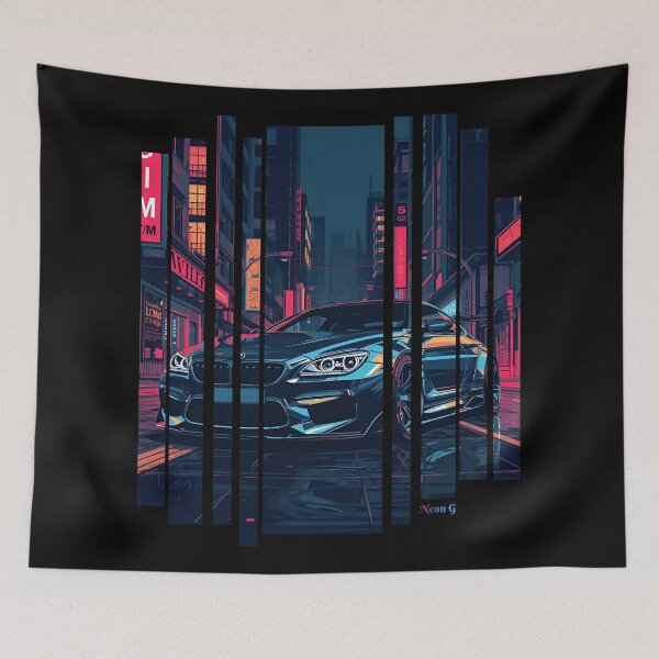 Item preview, B.W M6 sideways cyberpunk neon city, high contrast colors, cinematic lighting, bold vector illustration 27 designed and sold by Neon G.