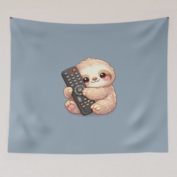 Item preview, Cute kawaii sloth hugging a remote control designed and sold by Daydreamsatdawn.