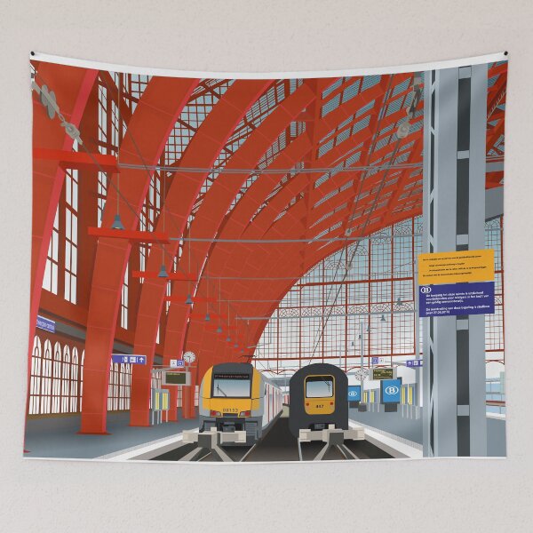 Item preview, Antwerp Central Railway station vector drawing designed and sold by MossOfTheForest.