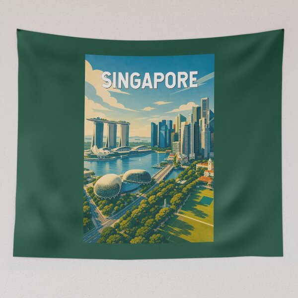 Item preview, Singapore Illustration Travel Art Vintage designed and sold by KrisSidDesigns.