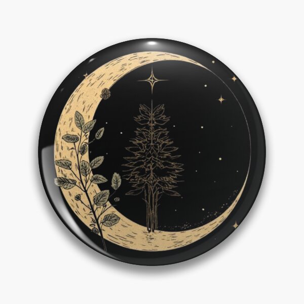 Item preview, Mystical Pine Tree Celestial Crescent Moon Art designed and sold by MoonAndMossStudio.