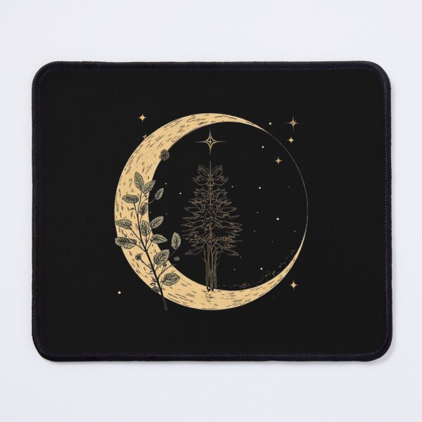 Item preview, Mystical Pine Tree Celestial Crescent Moon Art designed and sold by MoonAndMossStudio.