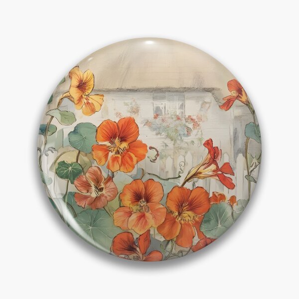 Item preview, Vintage Watercolor Nasturtiums and Thatched Cottage Garden designed and sold by Sybille-Yates.