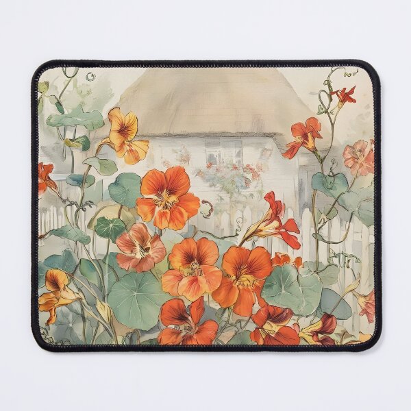 Item preview, Vintage Watercolor Nasturtiums and Thatched Cottage Garden designed and sold by Sybille-Yates.