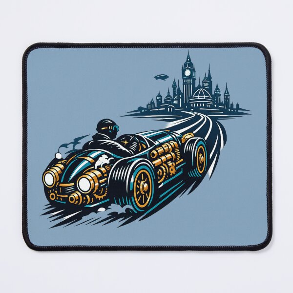 Item preview, Steampunk Speedster Driving to Neon Victorian Metropolis | Premium Graphic Tee designed and sold by SilentPowerArt.