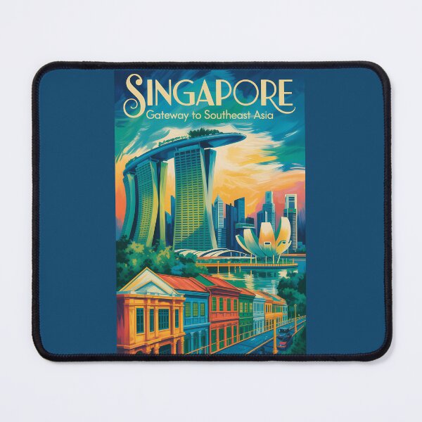 Aperçu de l'œuvre Illustration de la skyline de Singapour, art de voyage vintage créée et vendue par KrisSidDesigns.
