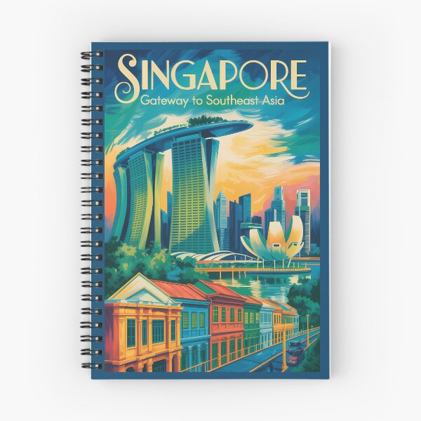 Aperçu de l'œuvre Illustration de la skyline de Singapour, art de voyage vintage créée et vendue par KrisSidDesigns.