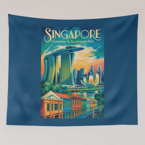 Item preview, Singapore Skyline Illustration Travel Art Vintage designed and sold by KrisSidDesigns.