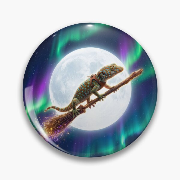 Item preview, Witchy Gecko Rides Her Broom Under Full Moon designed and sold by Tridentulus.