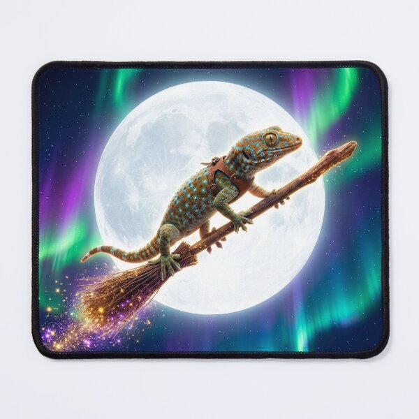 Item preview, Witchy Gecko Rides Her Broom Under Full Moon designed and sold by Tridentulus.
