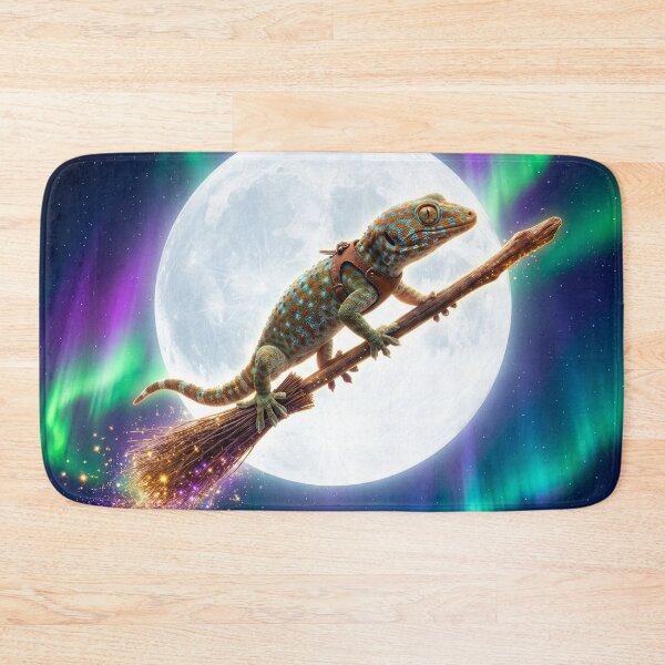 Item preview, Witchy Gecko Rides Her Broom Under Full Moon designed and sold by Tridentulus.