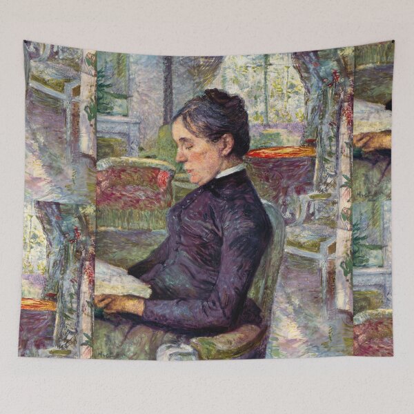 Item preview, Adèle de Toulouse-Lautrec in the Salon at Malromé by Henri de Toulouse-Lautrec | Post-Impressionist Interior Art Print designed and sold by artofuniverse.