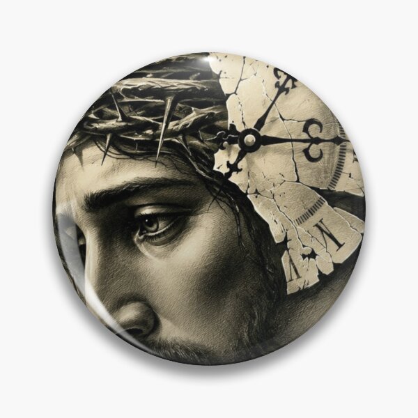 Item preview, Portrait of Jesus Christ with crown of thorns and antique clock – Spiritual design designed and sold by Cobaltcore78.