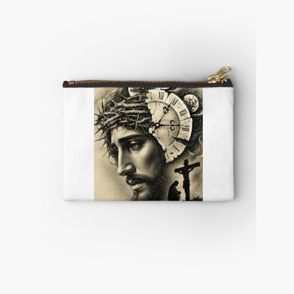 Item preview, Portrait of Jesus Christ with crown of thorns and antique clock – Spiritual design designed and sold by Cobaltcore78.