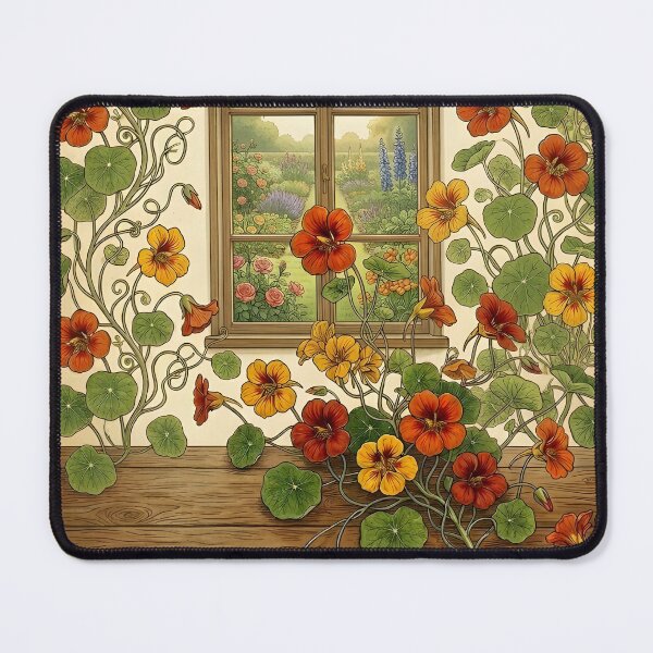 Item preview, Vintage Botanical Nasturtium Illustration with Garden Window View designed and sold by Sybille-Yates.