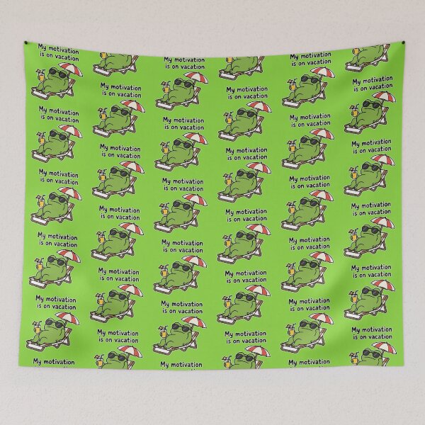 Item preview, Lazy Frog 'My Motivation Is on Vacation' Sticker Funny Frog Meme designed and sold by Olivra.