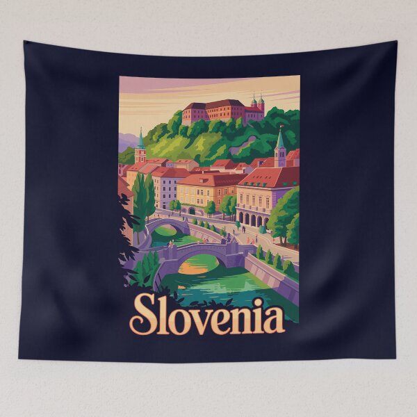 Item preview, Slovenia Ljubljana Bridge Illustration Travel Art Vintage designed and sold by KrisSidDesigns.